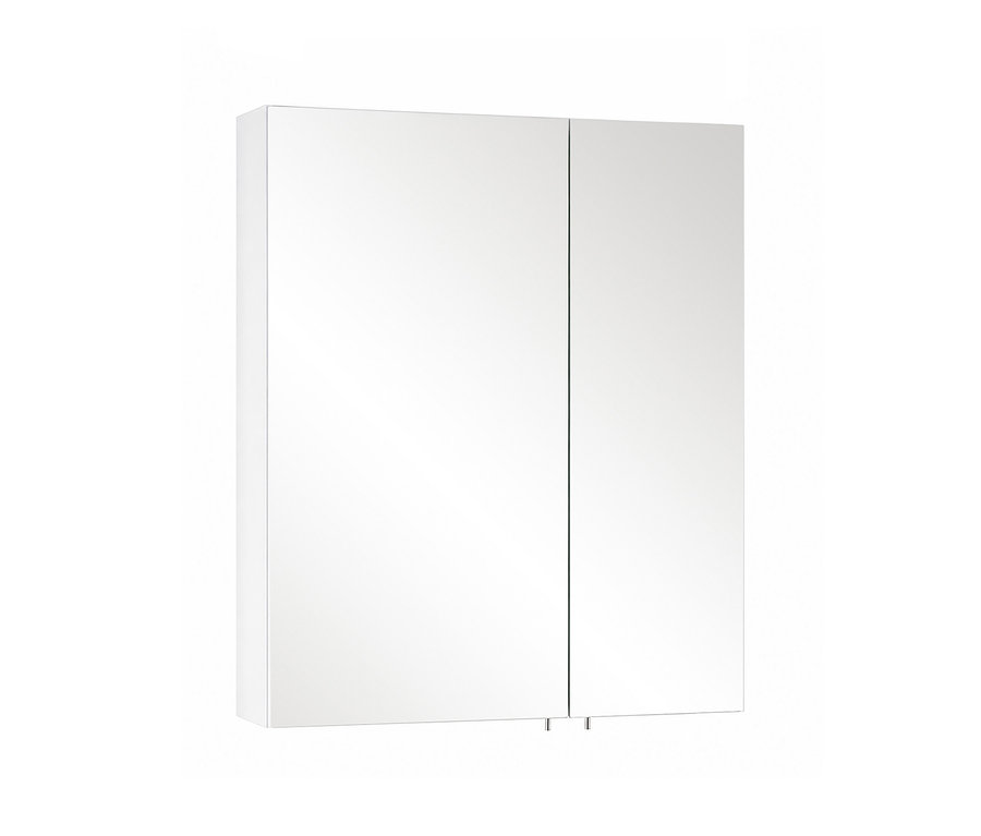Weißer Spiegelschrank »Basic«, 60 cm, mit zwei Spiegeltüren und zwei kleinen Griffen unten.