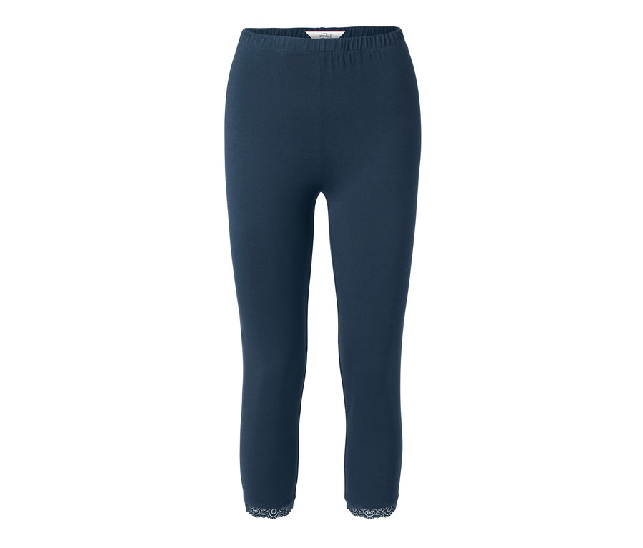 Dunkelblaue 3/4-Leggings mit Spitzenborte.