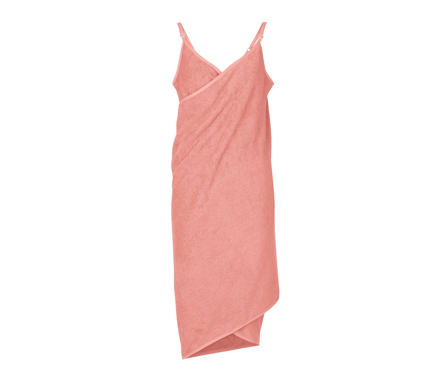 Aprikosenfarbenes Handtuch-Kleid mit Trägern.