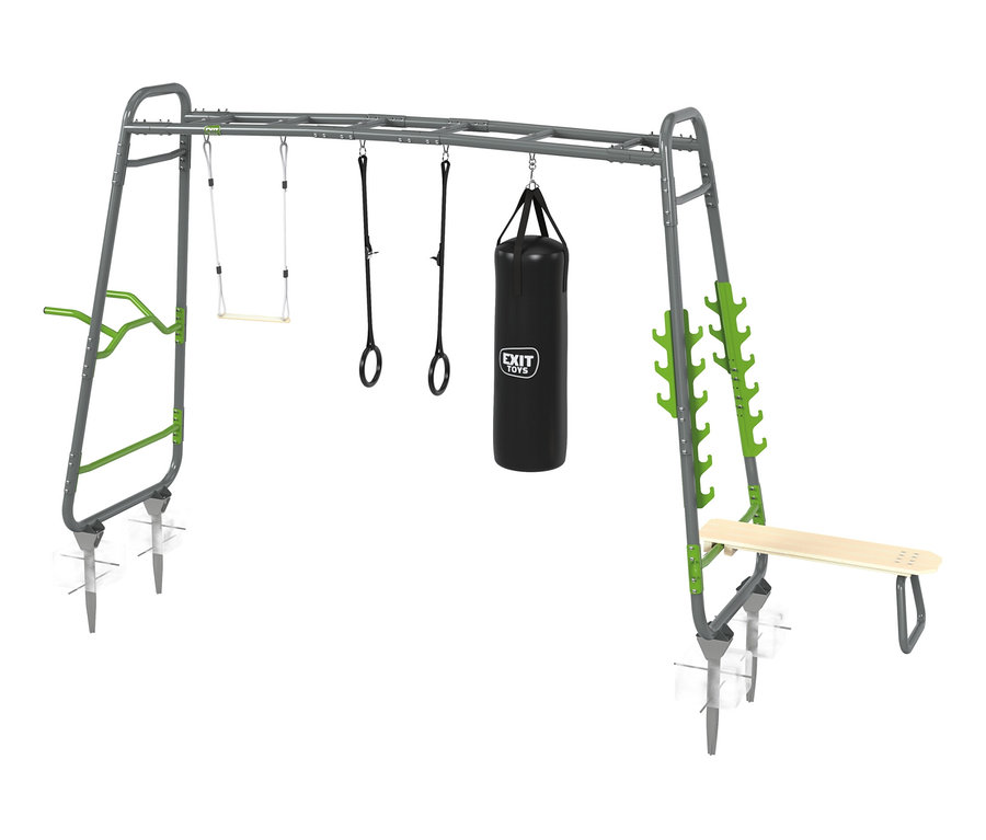Graue EXIT Monkeybar »MB330« mit Schaukel, Ringen, Reckstange und Boxsack.