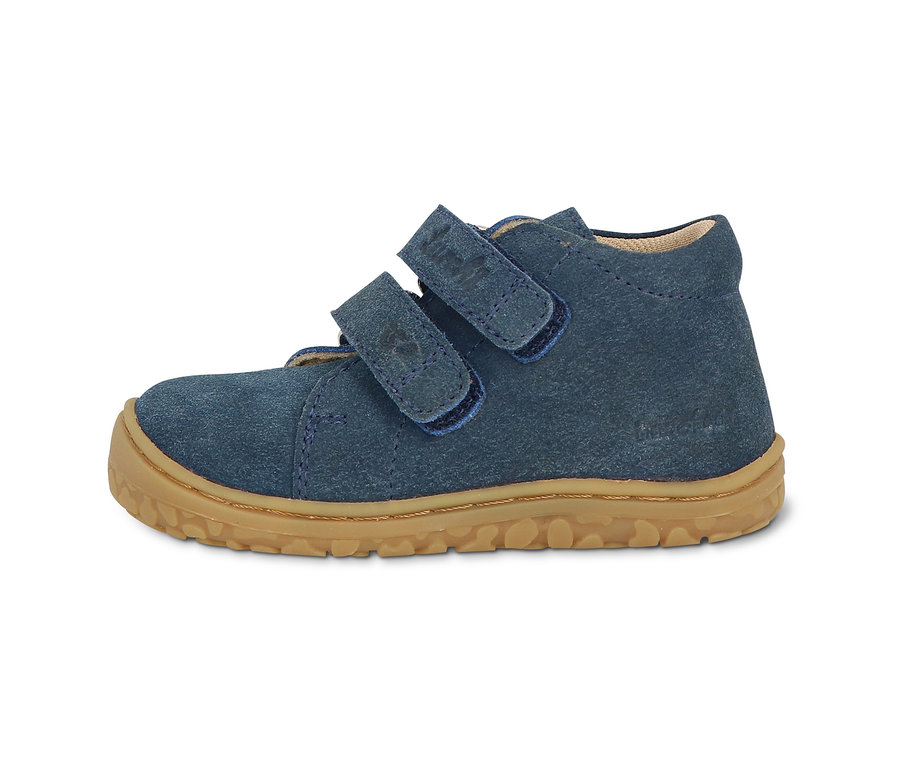 Blauer Lurchi Lauflernschuh Barefoot mit brauner Sohle.