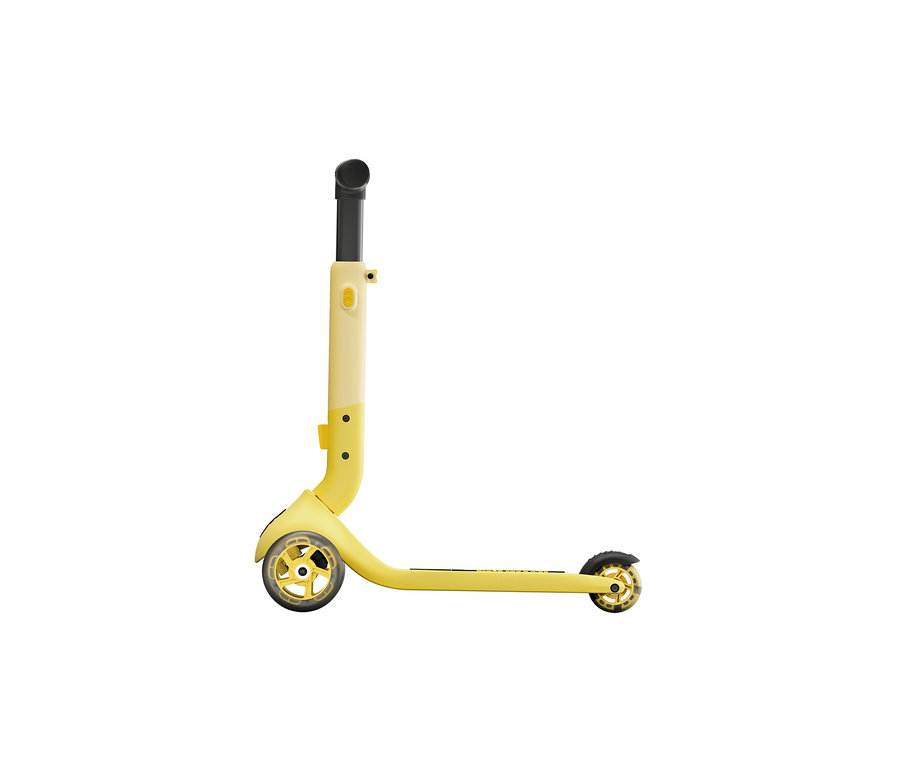 Ein gelber PUKY Roller PUSH vor einem weißen Hintergrund.