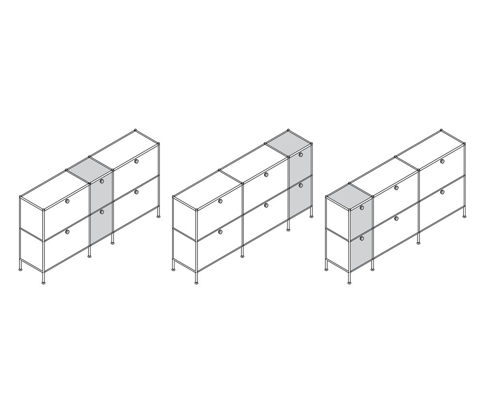 Drei Sideboards Metall »CN3«, teils mit 4 Klappenfächern, teils groß mit 6 Klappenfächern, in verschiedenen Farben.