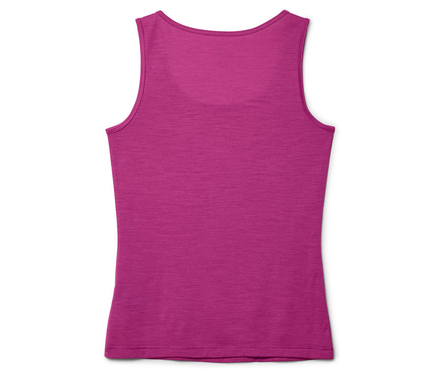 Rückansicht eines ärmellosen, pinkfarbenen Oberteils auf weißem Untergrund.