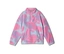 Rosa, lila und hellblauer Tie-Dye-Fleece-Pullover mit halbem Reißverschluss und Kängurutasche vorne.
