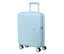 Pastellblauer American Tourister Hartschalen-Koffer Soundbox Spinner, klein, mit ausziehbarem Griff und vier Rollen.