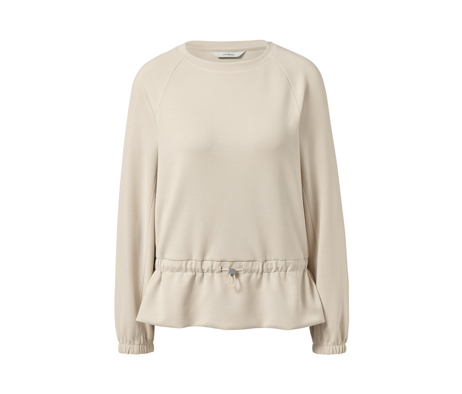 Beiges Sweatshirt mit Tunnelzug.