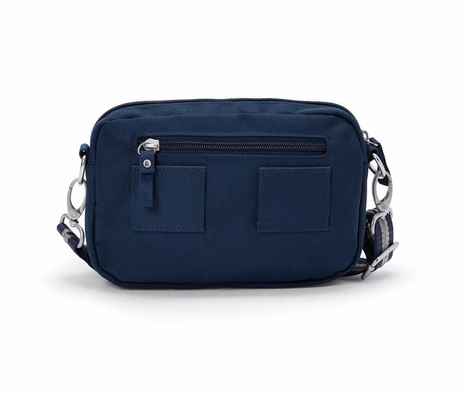 Blaue Sicherheits-Umhänge-und-Bauchtasche.
