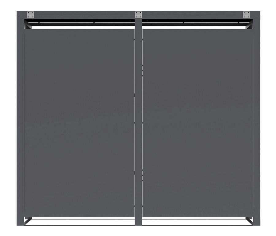 Graue Outdoor-Rollo mit zwei Paneelen.