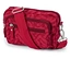 Rote Sicherheits-Umhänge-und-Bauchtasche mit Reißverschlüssen und verstellbarem Gurt liegt auf einem weißen Hintergrund.