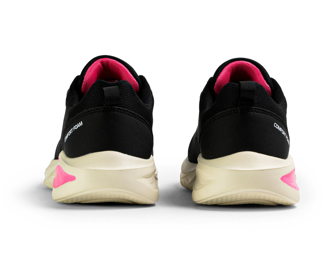 Rückansicht von zwei schwarzen FILA Specctris Damen-Sneakern.