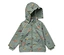 Hellgrüne Kinderjacke mit Kapuze, bedruckt mit Bauarbeiter-Motiven.