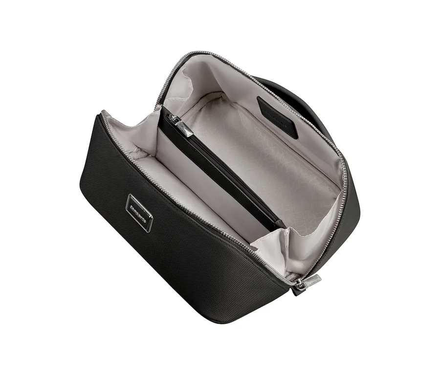 Offenes schwarzes Samsonite IMAGE Toilet Kit Beautycase mit hellem Innenfutter und Reißverschluss.