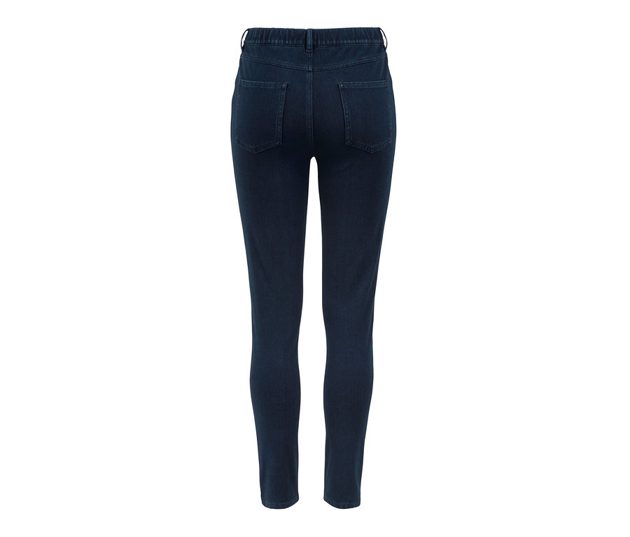 Dunkelblaue Denim-Jeggings von hinten.