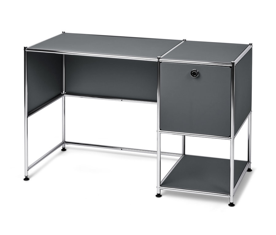 Grauer Schreibtisch Metall »CN3« mit Klapptür.
