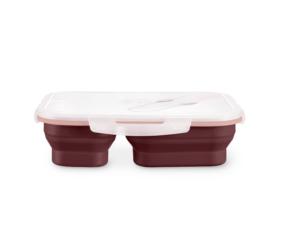 Eine faltbare Lunchbox mit transparentem Deckel.