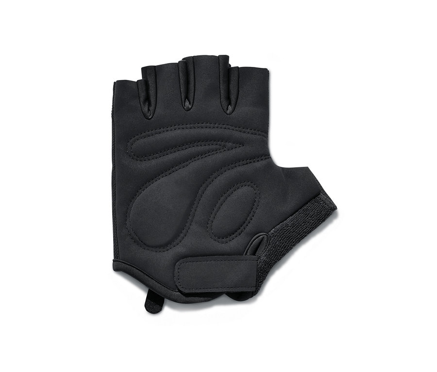 Schwarzer Fahrrad-Handschuh ohne Finger.