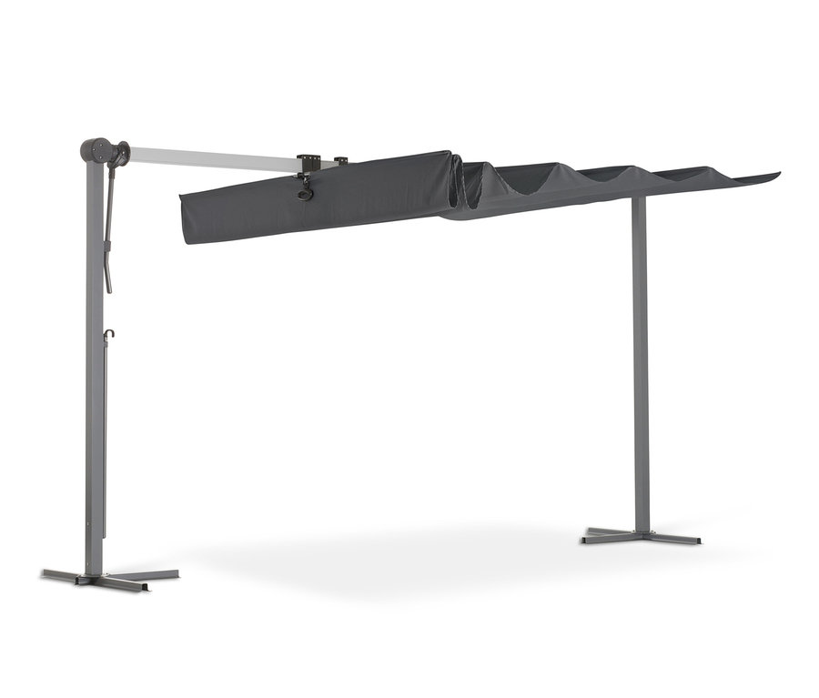 Ein graues Leco Sonnendach, 400 x 250 cm, vor einem weißen Hintergrund.