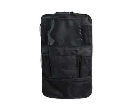 Schwarzer Rücksitz-Organizer mit verschieden grossen Taschen.