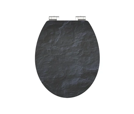 Schütte MDF High-Gloss WC-Sitz mit Absenkautomatik »Black Stone« auf weißem Hintergrund.