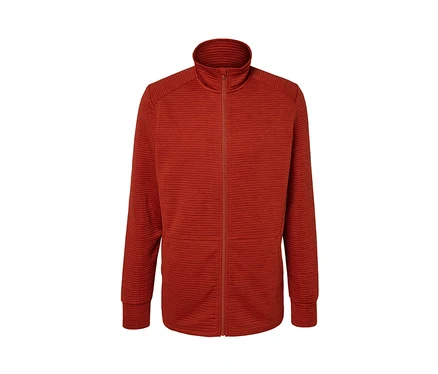 Rote Funktionsjacke mit Reißverschluss in der Mitte.