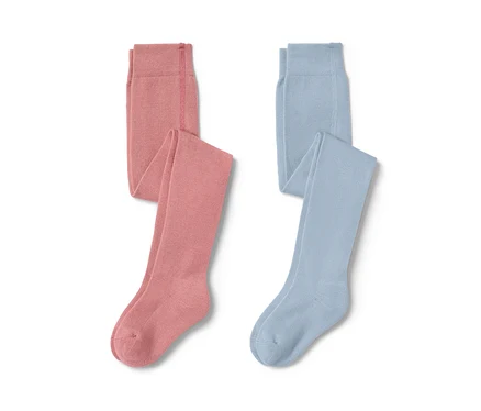 Zwei Kinder-Strumpfhosen, eine rosa und eine hellblau.