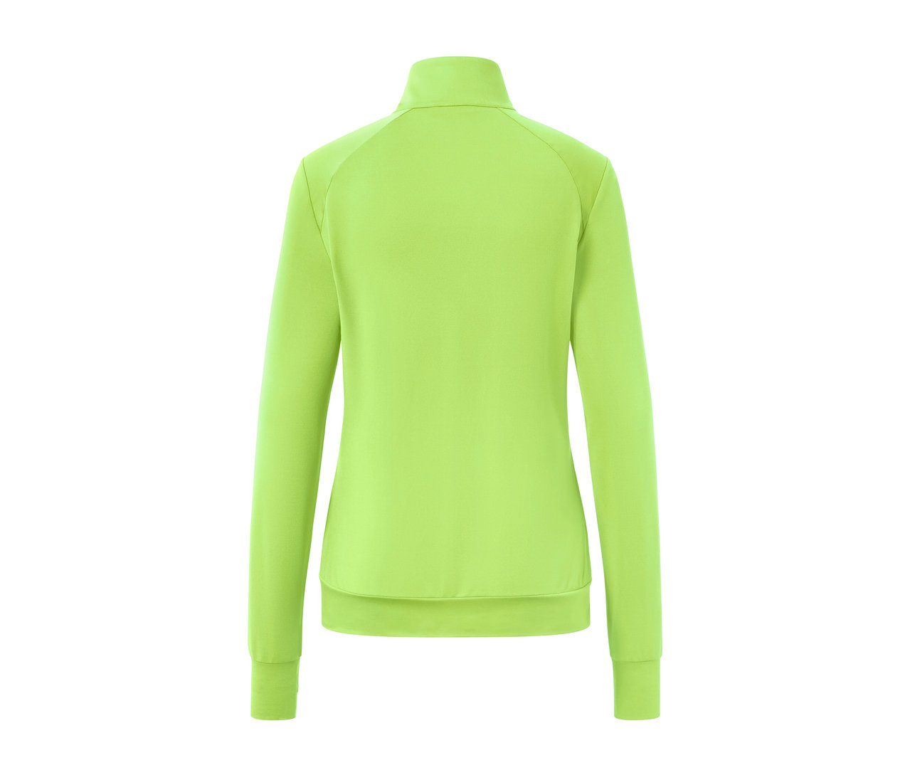 Rückansicht einer limettenfarbenen Funktionsjacke.