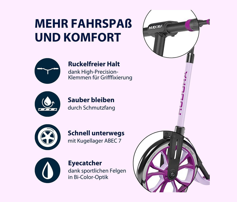 Nahaufnahme eines HUDORA BigWheel® 205 Rollers in Lavendel.