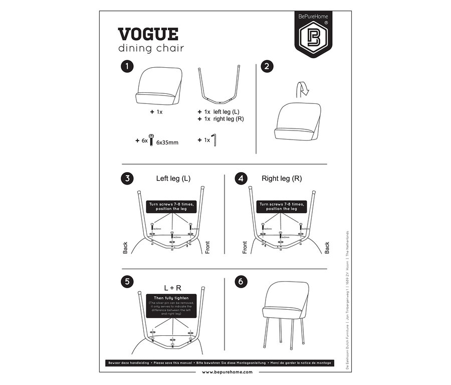 Anleitung zum Zusammenbauen des BePureHome Esszimmerstuhls »Vogue«, 2er-Set, honiggelb.