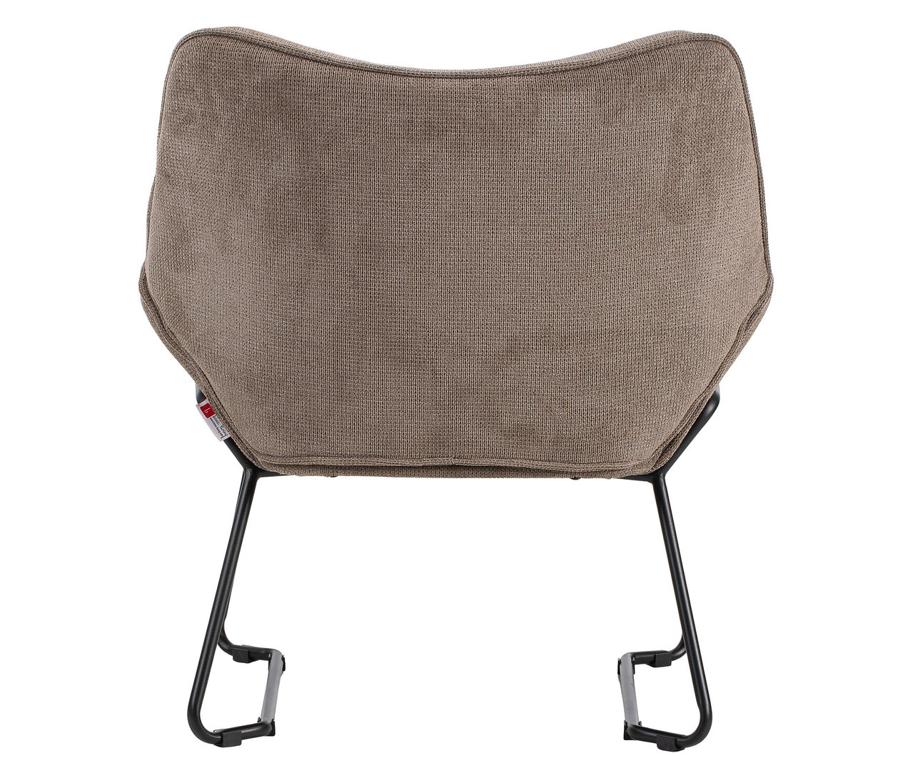 Nahaufnahme der Rückseite des DeVries Sessel »Aliano« in Braun mit schwarzem Metallgestell.