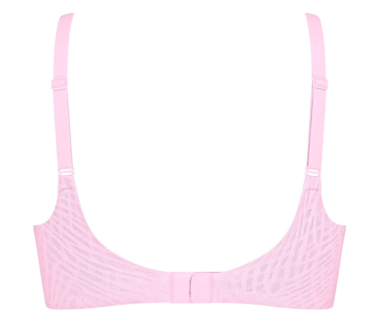 Nahaufnahme eines hellrosa BHs mit verstellbaren Trägern und Hakenverschluss.