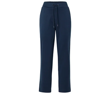 Eine marineblaue Hose mit Kordelzug.