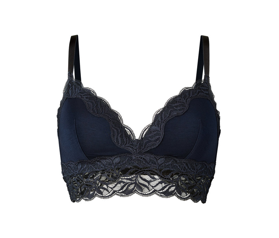 Marineblauer Softschalen-BH mit Spitzenbesatz.