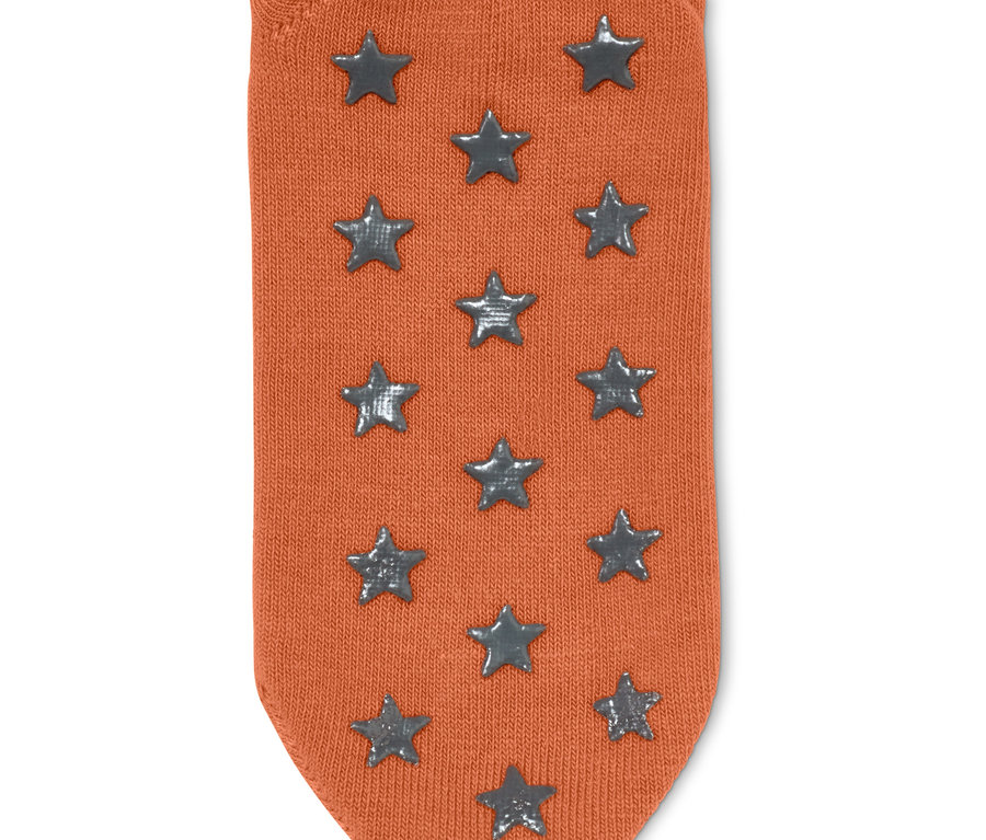 Orange Socke mit grauen Sternen, 5 Paar.