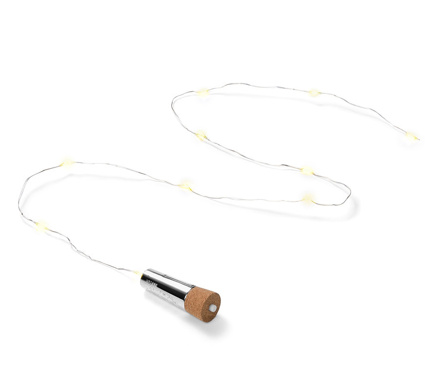 LED-Korken mit Lichtern an einem Draht.
