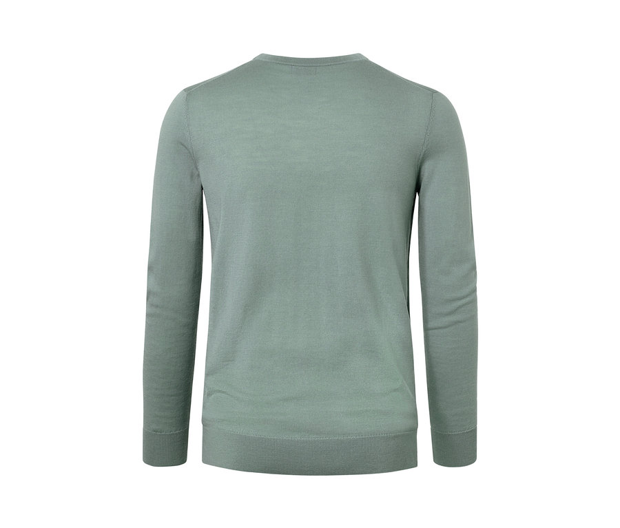 Hellgrüner Merino-Pullover.