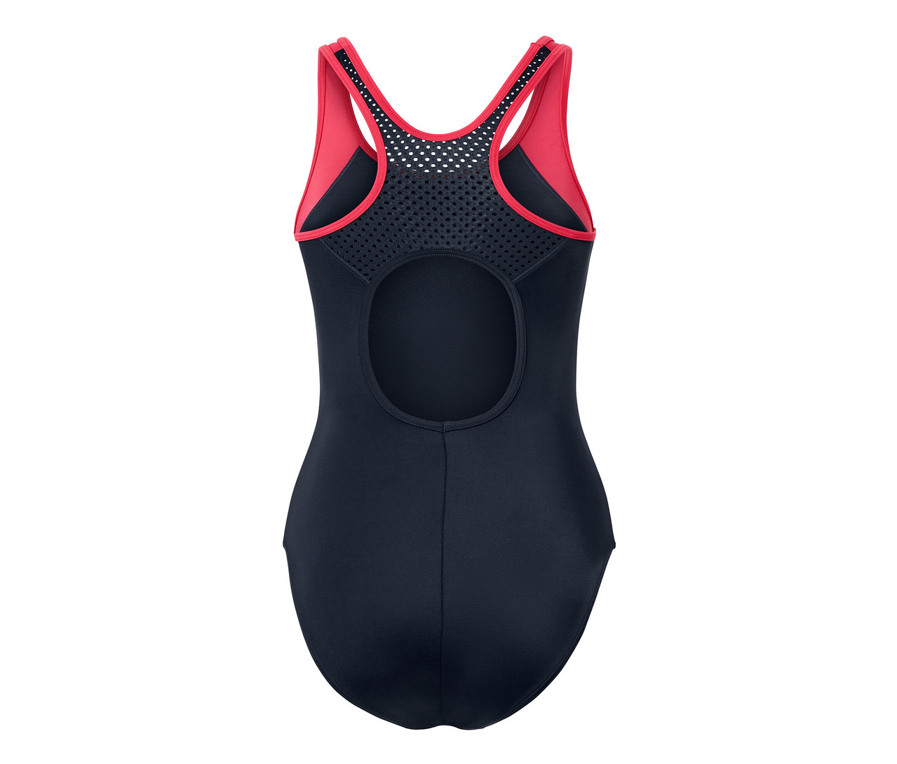 Detailansicht von hinten von einem blauen Sport-Badeanzug.