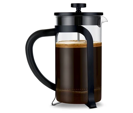 Schwarze Siebstempelkanne 800 ml mit 6 Tassen.
