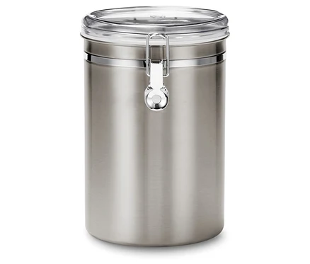 Eine Aromadose 1 kg, Edelstahl steht auf einem weißen Hintergrund.