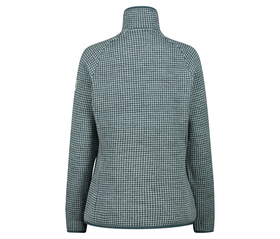 Rückansicht einer Sweatshirtjacke mit Hahnentrittmuster.