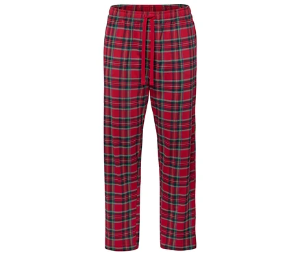 Eine rote karierte Pyjamahose mit Kordelzug.
