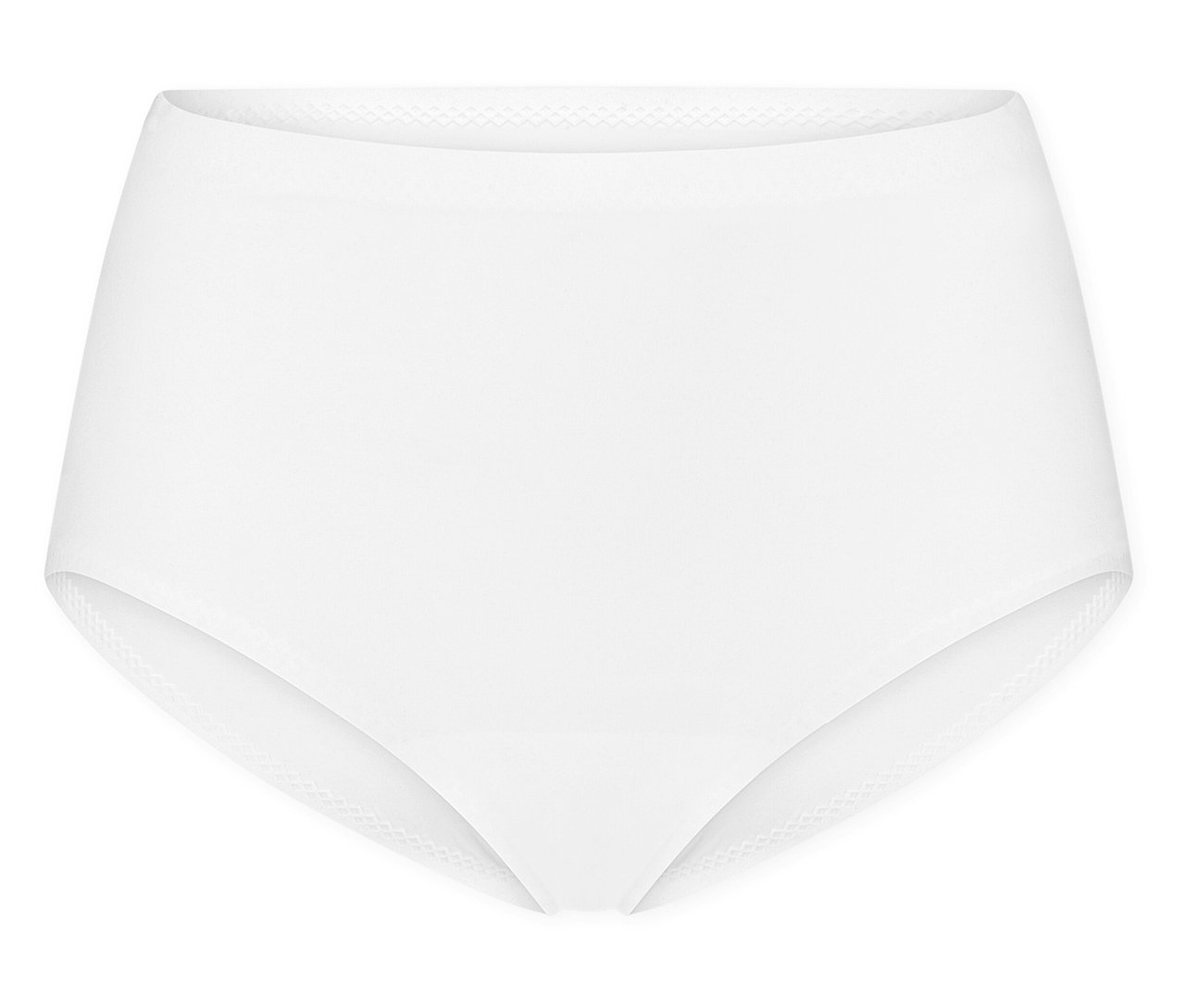 Weißer SCHIESSER Maxi-Slip liegt vor einem weißen Hintergrund.