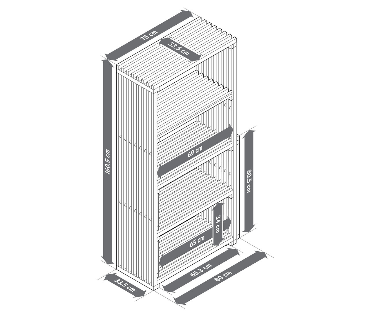 Abbildung eines ausziehbaren Regals namens "FLEKSIBEL" mit diversen Massangaben.