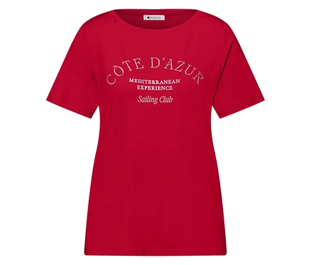 Rotes Street One T-Shirt mit Aufdruck "Côte d'Azur, Mediterranean Experience, Sailing Club".
