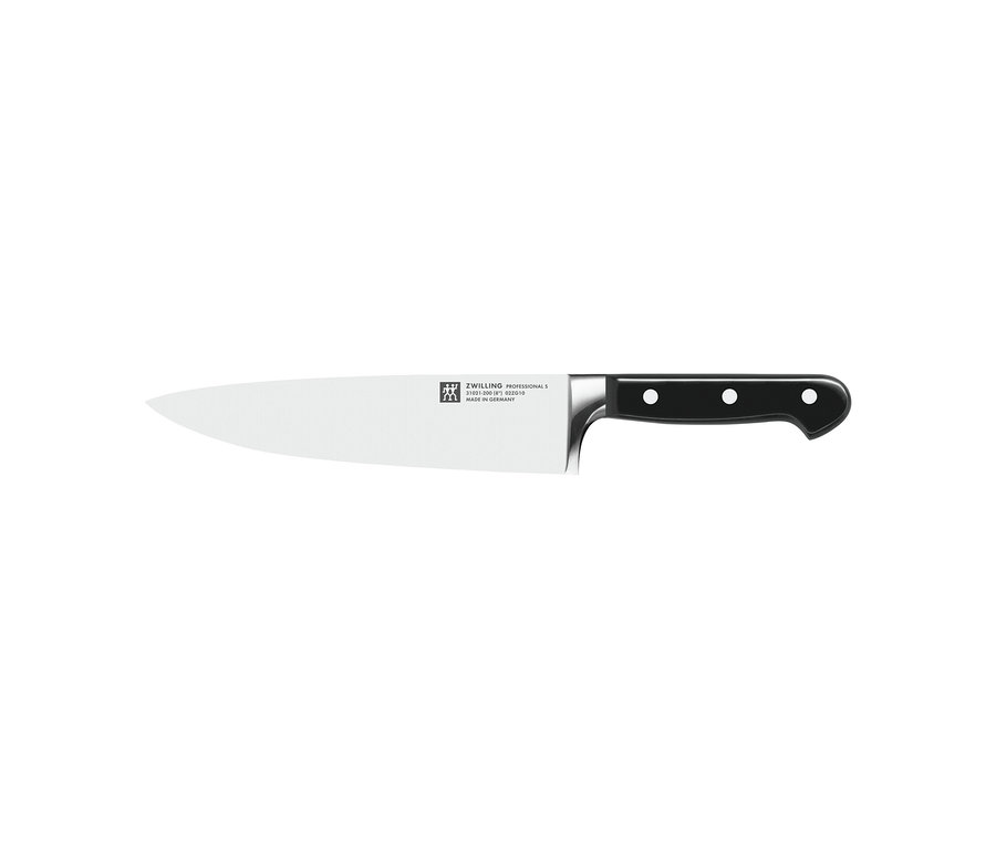 ZWILLING Professional S Kochmesser mit silberner Klinge und schwarzem Griff.