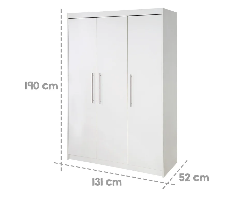 Weißer, dreitüriger roba Kinderzimmer-Set »Maren« Schrank mit den Maßen 190 cm Höhe, 131 cm Breite und 52 cm Tiefe.