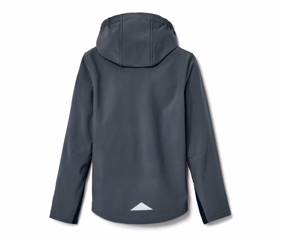 Rückansicht einer Kinder-Softshelljacke.