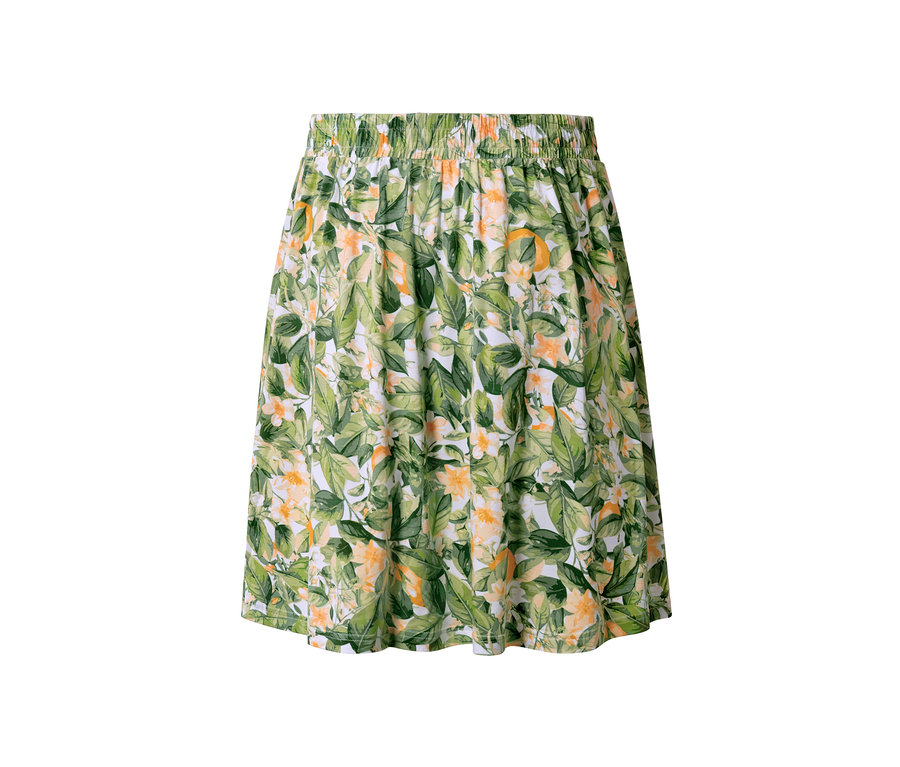 Ein bedruckter Jerseyrock mit Blätter und Blumen Muster.
