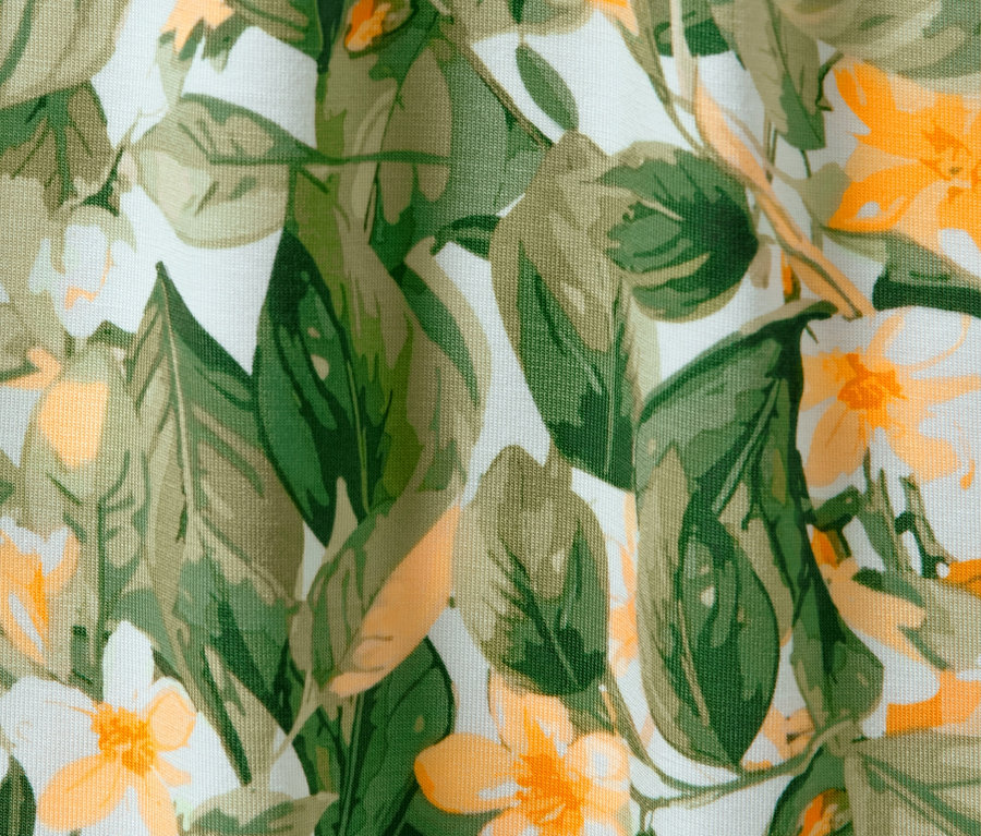 Detailansicht eines bedruckten Jerseyrocks.