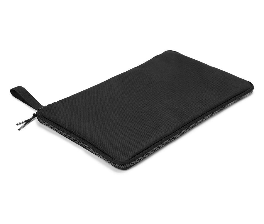 Schwarze Reißverschlusstasche mit Reißverschlusslasche.